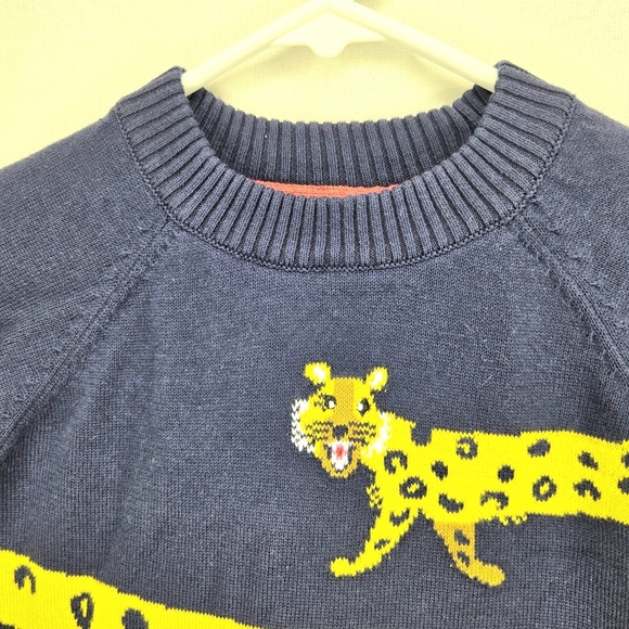 Joules Wrap-around Leopard Crew Neck Sweater. Navy/yellow. Size 4 Years. - Picture 6 of 14